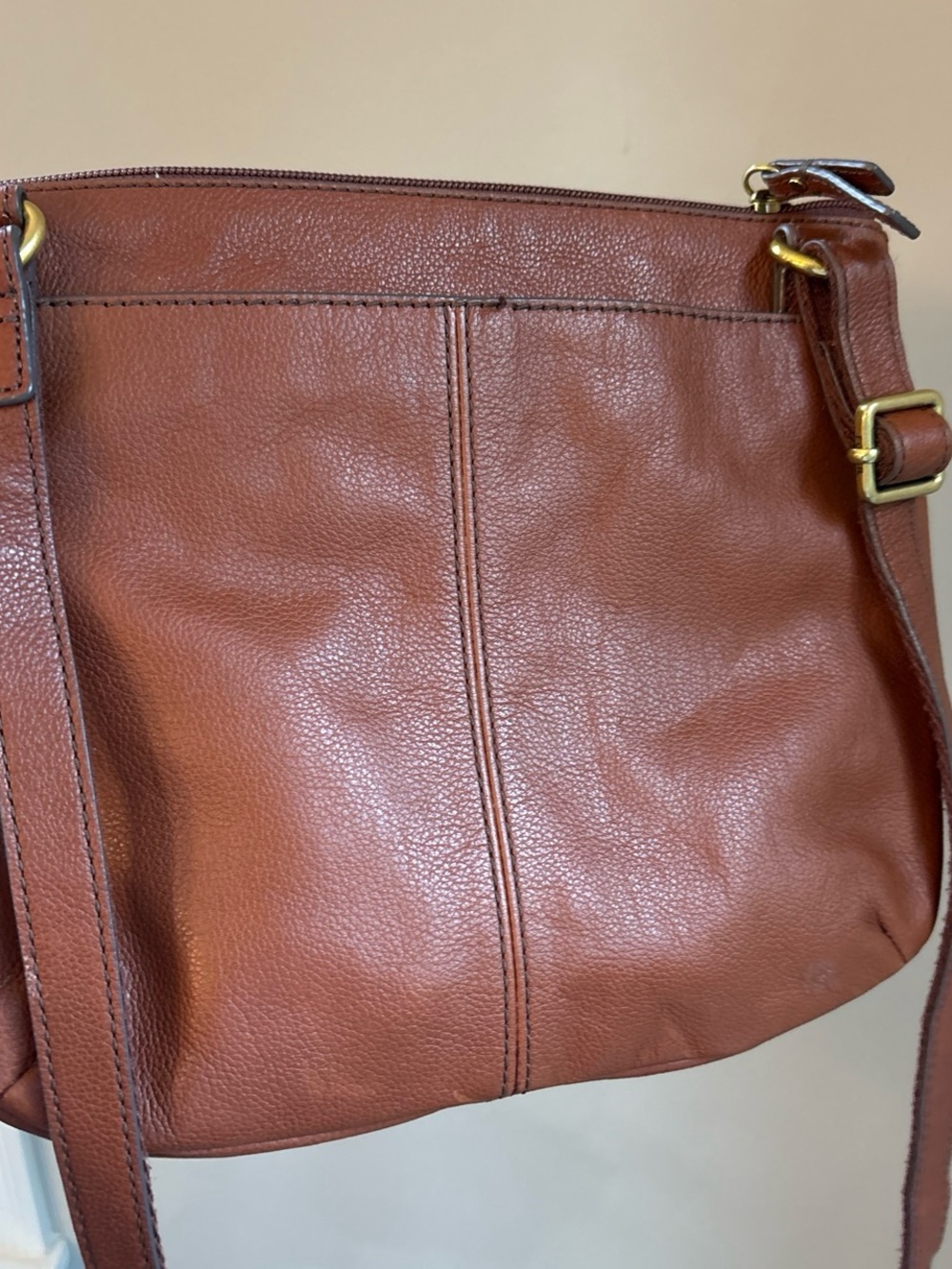 Fossil Cognac Pebbled Leather Crossbody Bag - Picture 2 of 8